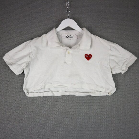 Cropped Play Comme Des Garcons Heart Logo Polo Tee Womens - Picture 1 of 6